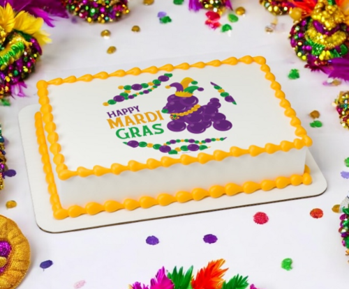 Mardi Gras Bead Dog PhotoCake® Edible Image® Cake