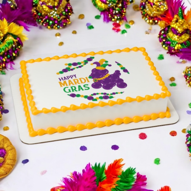 Mardi Gras Bead Dog PhotoCake® Edible Image® Cake