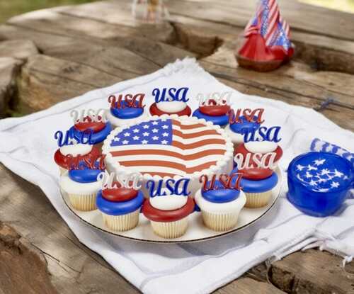 American Flag PhotoCake® Edible Image® with 12 Cupcakes