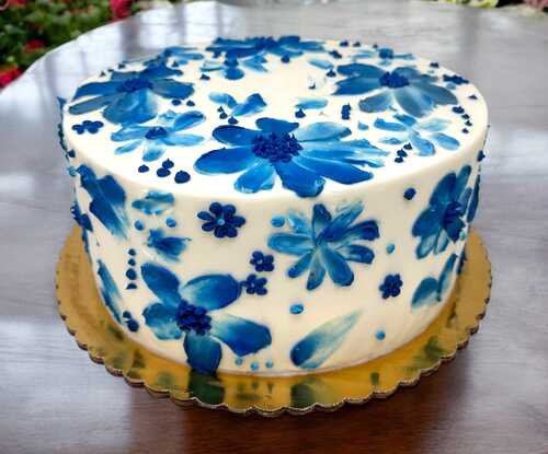 Dusty Blue Floral Design Cake