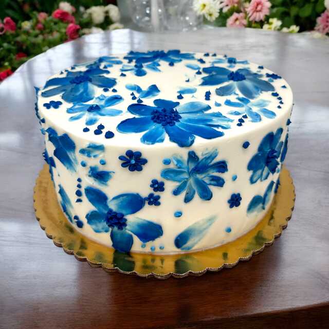 Dusty Blue Floral Design Cake