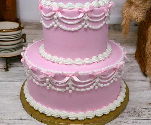 2 Tier Pretty in Pink with Pearls Cake