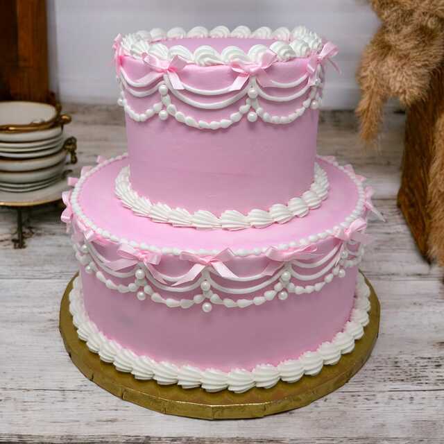 2 Tier Pretty in Pink with Pearls Cake