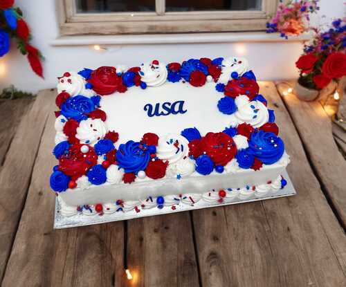 Red, White and Blue USA with Rosettes Cake