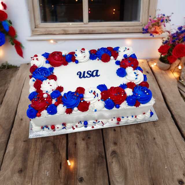 Red, White and Blue USA with Rosettes Cake