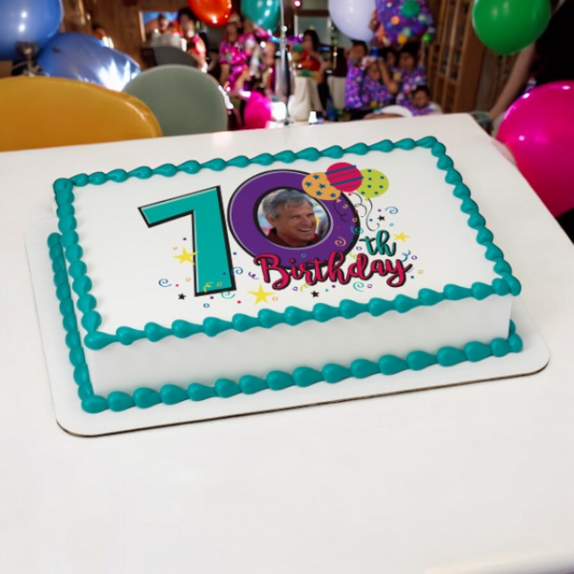 Happy 70th Birthday PhotoCake® Edible Image® Frame Cake