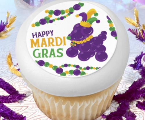 Mardi Gras Bead Dog PhotoCake® Edible Image® Cupcakes (12 Cupcakes)