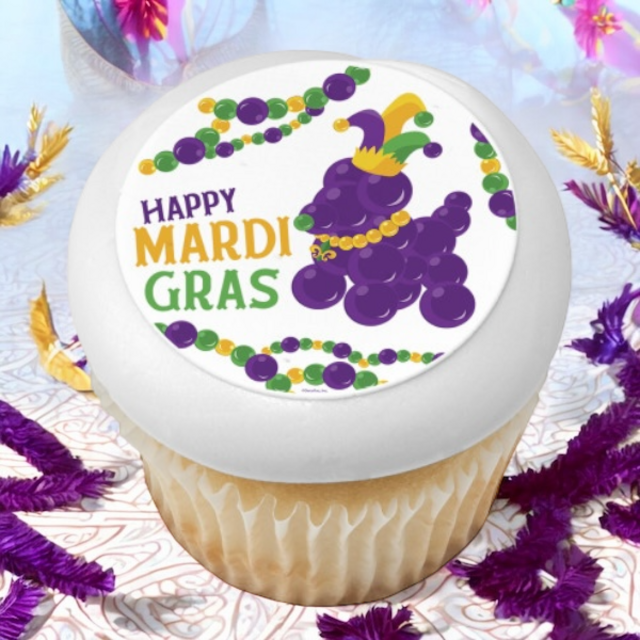 Mardi Gras Bead Dog PhotoCake® Edible Image® Cupcakes (12 Cupcakes)