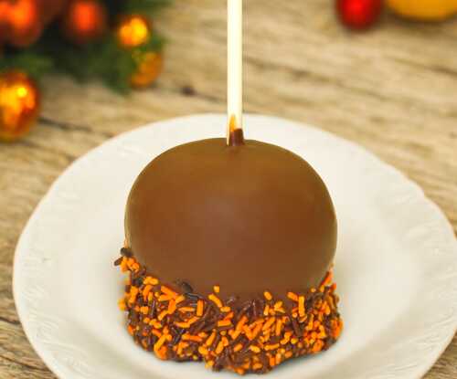 Caramel Apple with Chocolate and Halloween Sprinkles