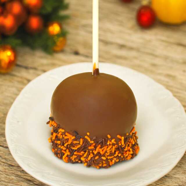 Caramel Apple with Chocolate and Halloween Sprinkles