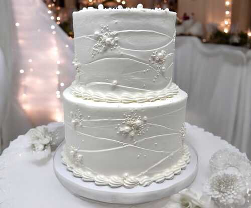 2 Tier White Almond Pearl Wedding or Anniversary Cake