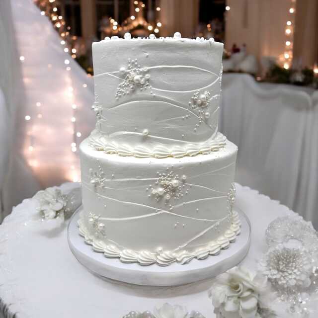 2 Tier White Almond Pearl Wedding or Anniversary Cake