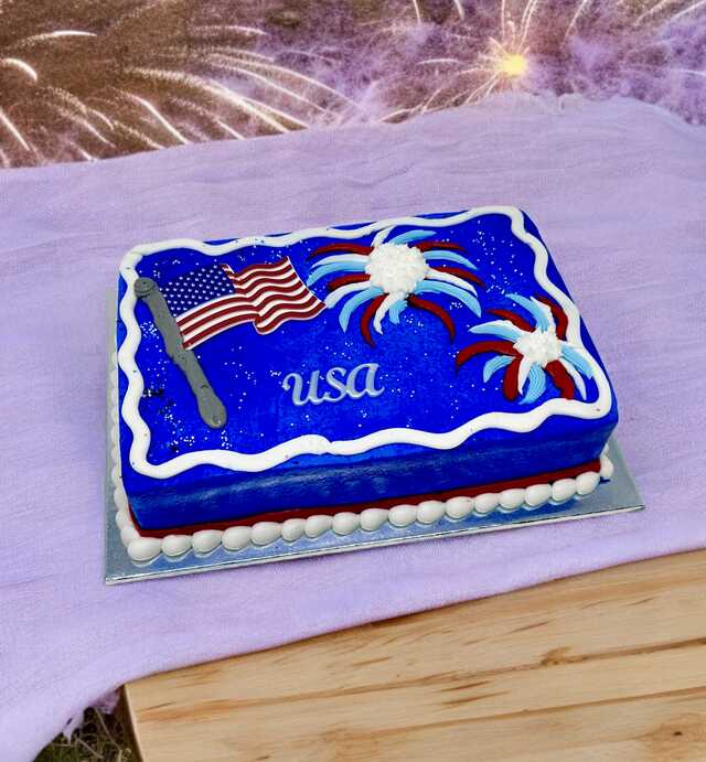 American Flag and Fireworks Cake