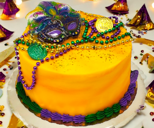 Mardi Gras Mask and Beads Cake