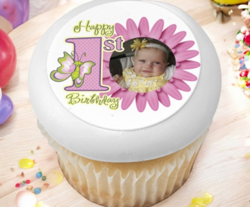 First Birthday Butterfly PhotoCake® Edible Image® Cupcake Frame (12 Cupcakes)