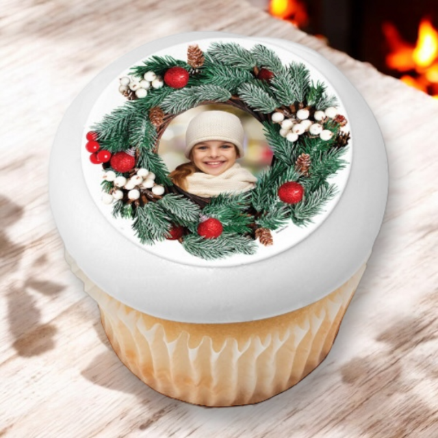 Holiday Wreath PhotoCake® Edible Image® Cupcake Frame (12 Cupcakes)