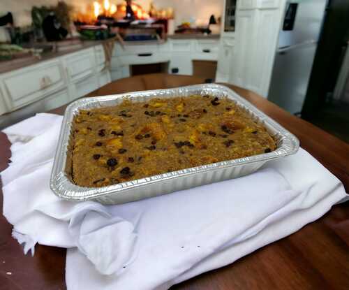 Traditional Ambrosia Bread Pudding with Rasins