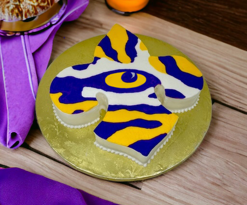 Eye of the Tiger Fleur de lis Cut Out Cake