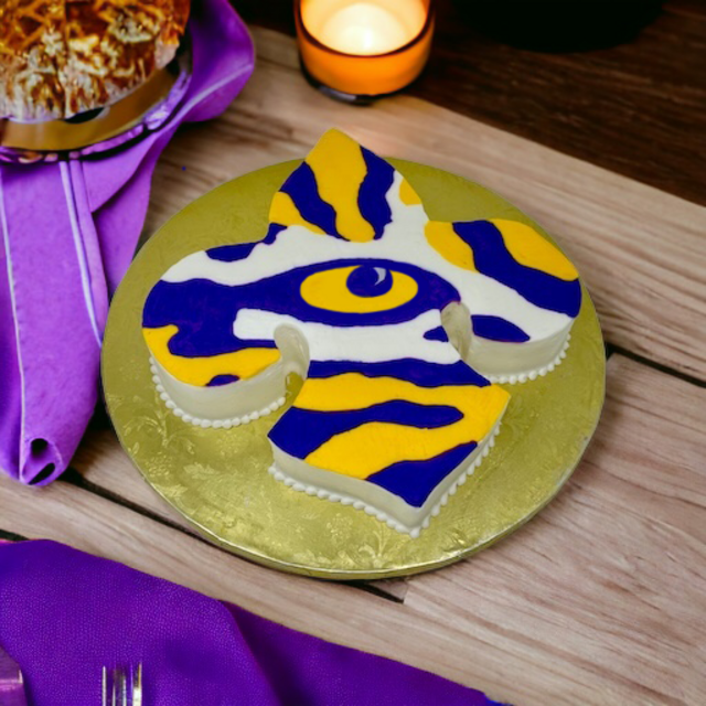 Eye of the Tiger Fleur de lis Cut Out Cake