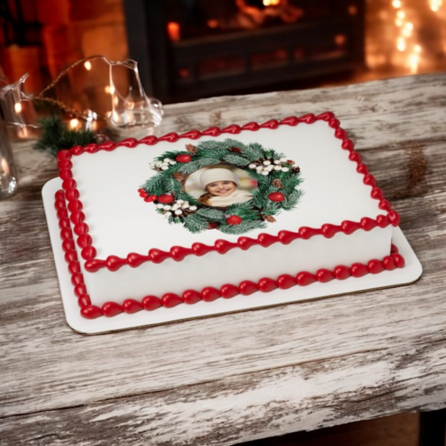 Holiday Wreath PhotoCake® Edible Image® Frame