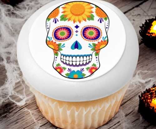 White Sugar Skull PhotoCake® Edible Image® Cupcakes (12 Cupcakes)