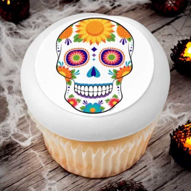 White Sugar Skull PhotoCake® Edible Image® Cupcakes (12 Cupcakes)