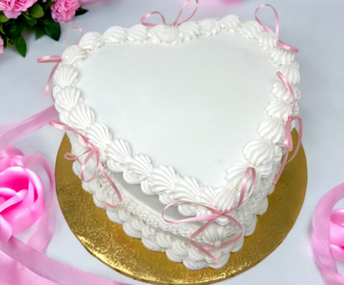 9" Double Layer Bow Tied Heart Cake 