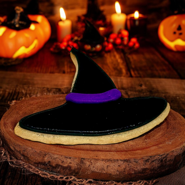 Decorated Halloween Witch Hat, Cut-Out Cookie (12)